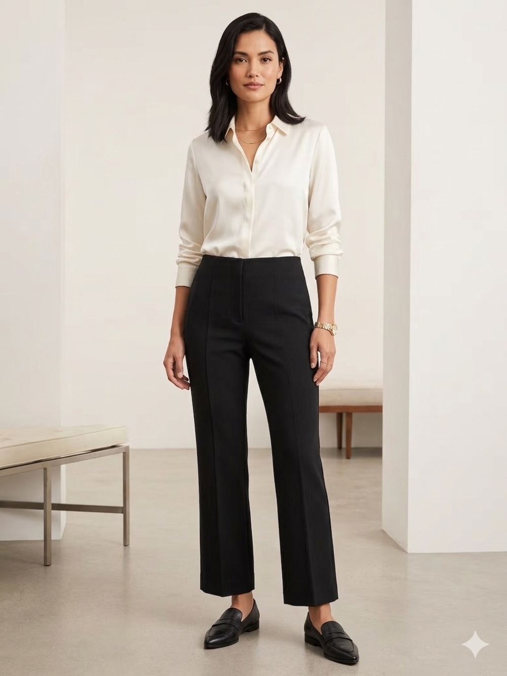 Classic Black Straight-Leg Dress Pants-Like New